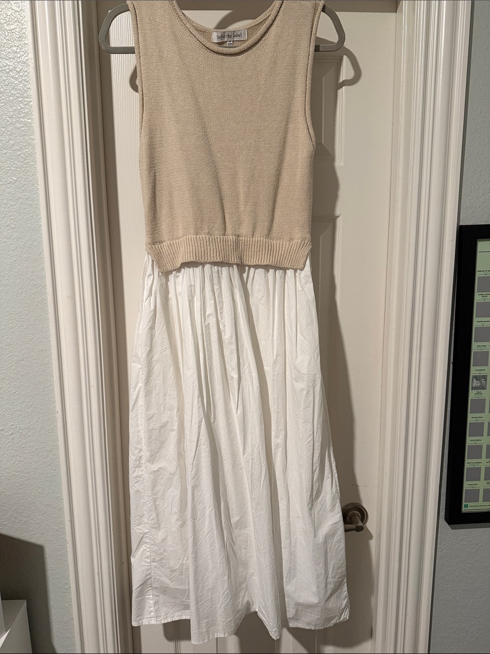 Sleeveless Two-Tone Maxi Dress in Beige and White